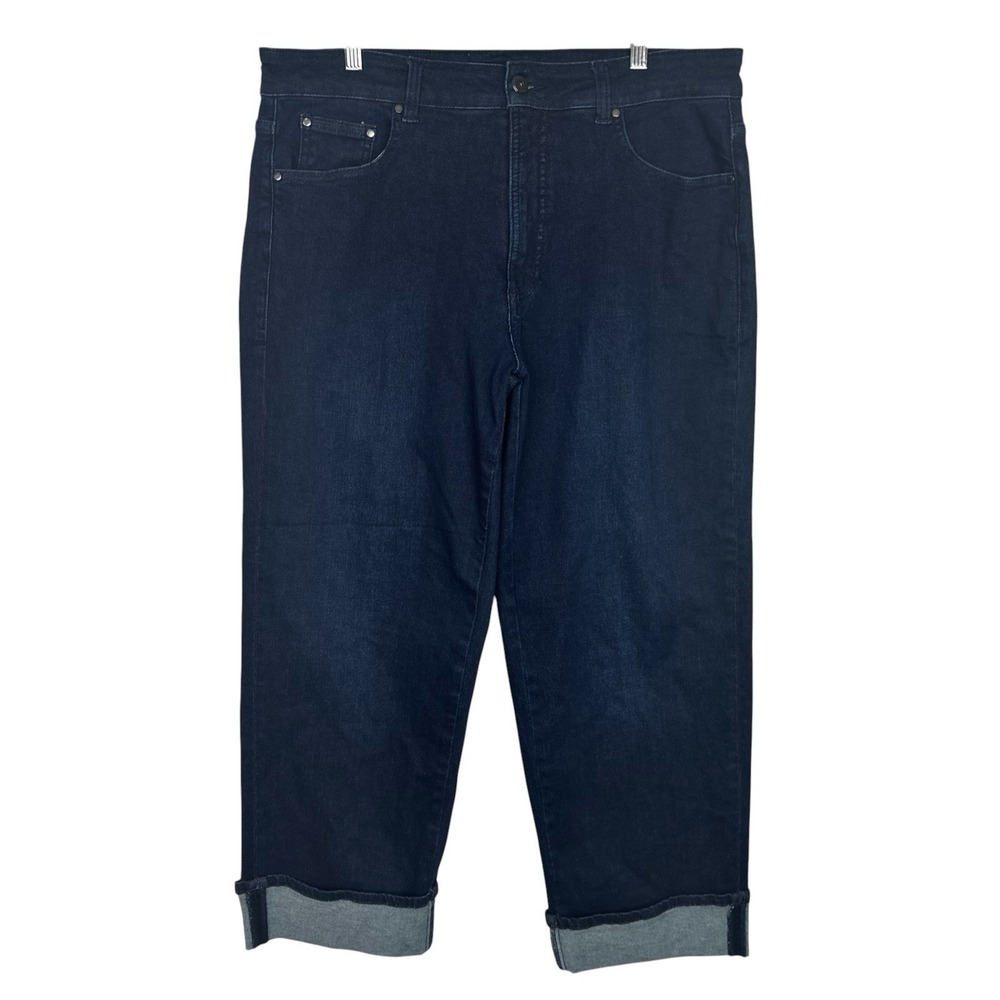 Universal Standard Cuffed Cropped Jeans Women's 14 Straight Leg Dark Wash‎ Denim